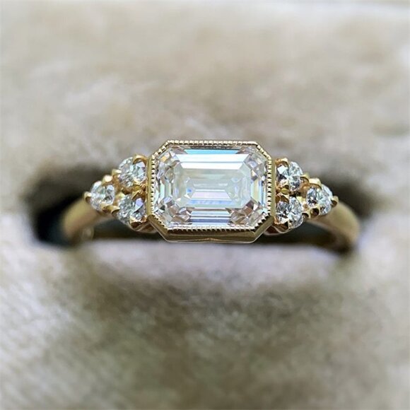 18K Gold Plated Rectangle Shaped 3A CZ Women Ring, FB16FA1036 - Picture 1 of 7